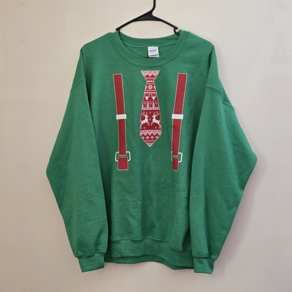 Gildan Men's Large Parody Suspenders Christmas Sweater